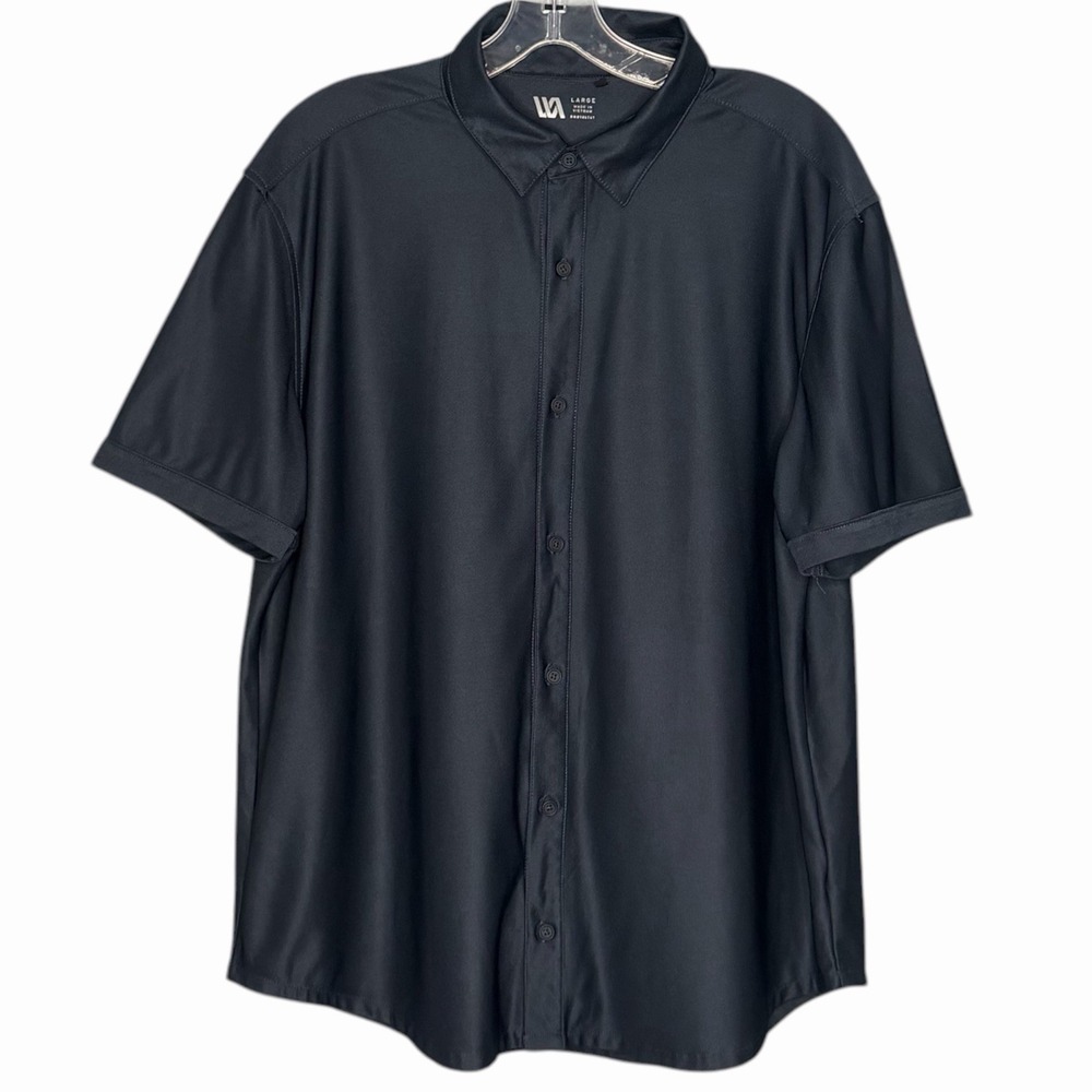 VRST Men L Button Up Short Sleeve Performance Shirt Navy Blue Lightweight